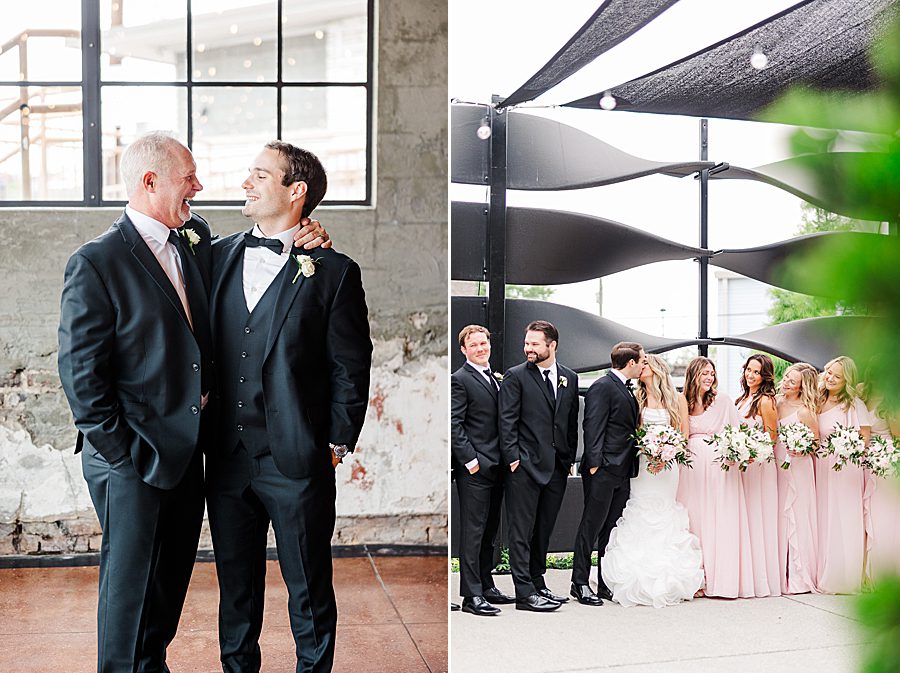 groom and dad before summer press room wedding