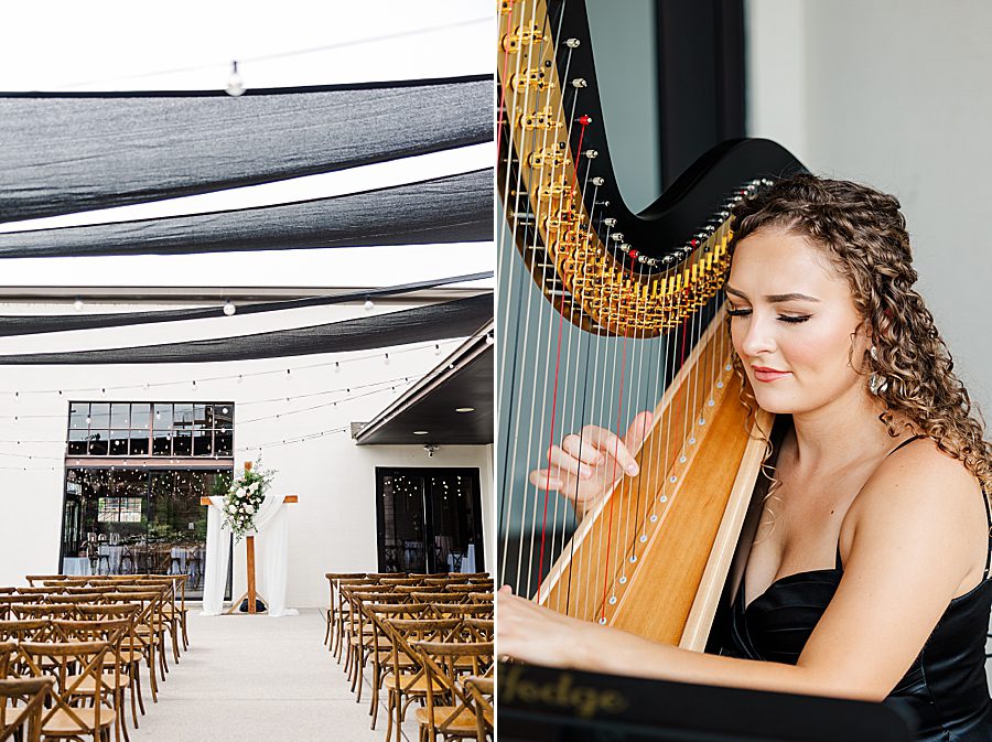 harpist playing for summer press room wedding