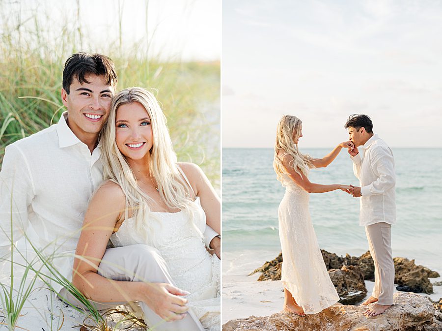 man kissing woman's hand at anna maria island anniversary session