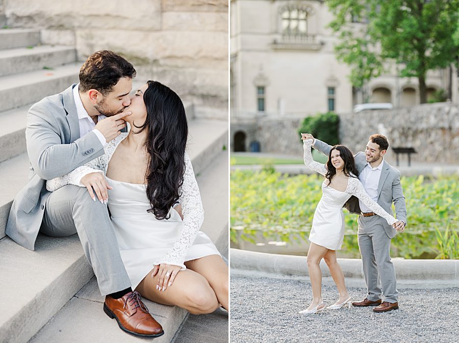 couple kissing at biltmore estate engagement
