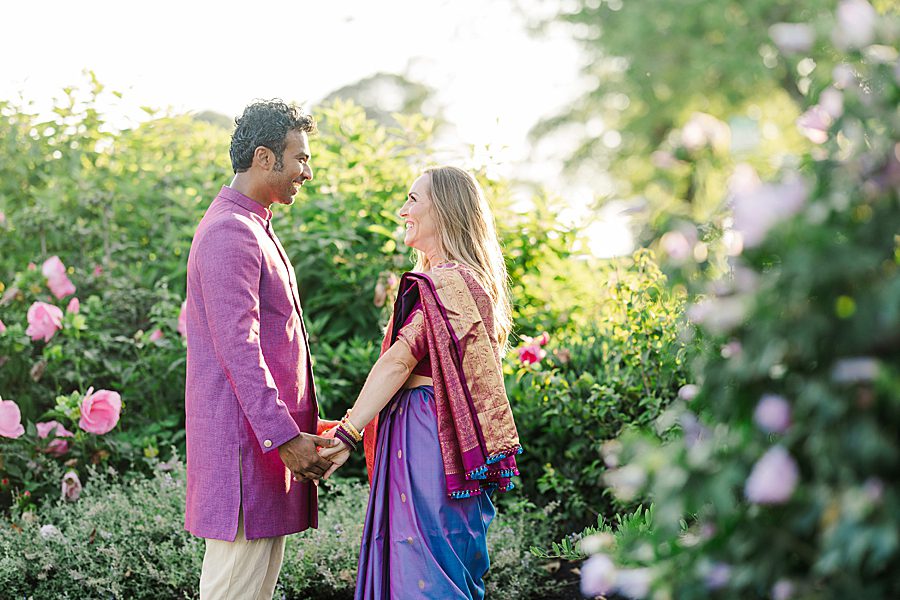 golden hour at lakeshore park wedding portraits