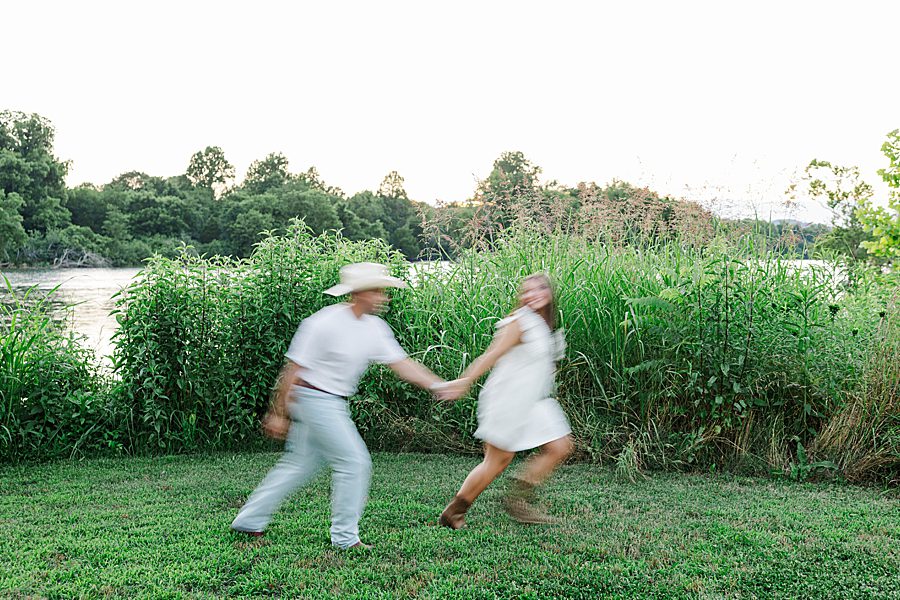 blurred photo of couple at seven islands engagement session