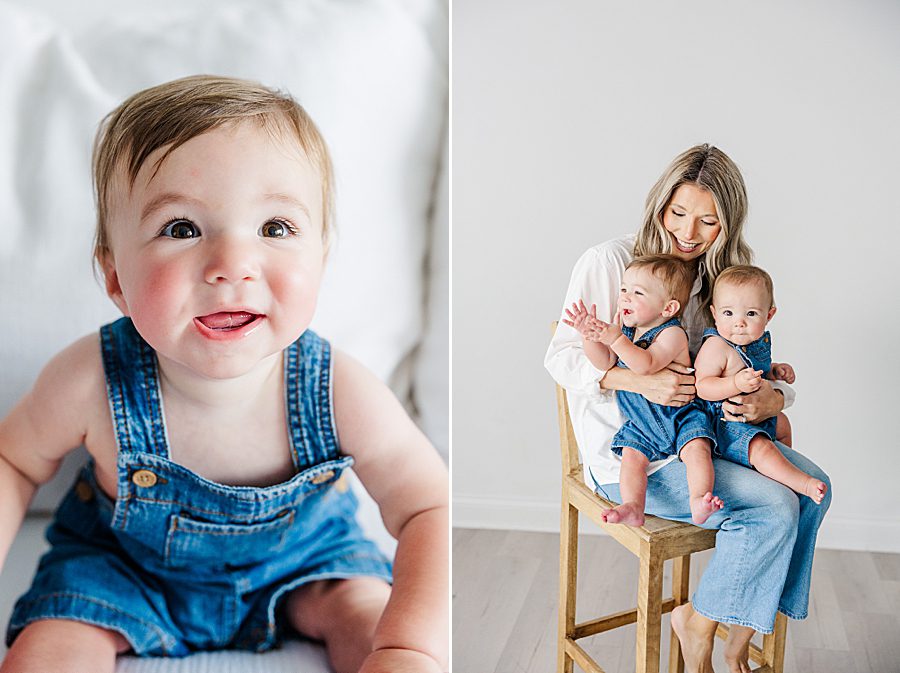 mom and nine month twins milestone session
