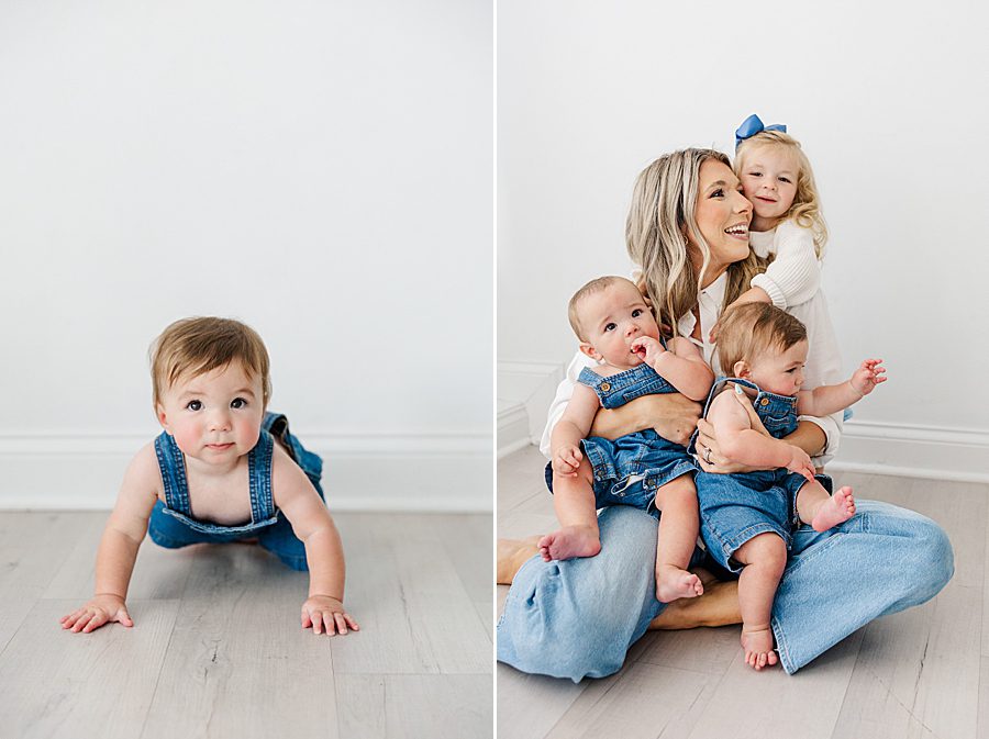 mom sitting on ground with all three kids
