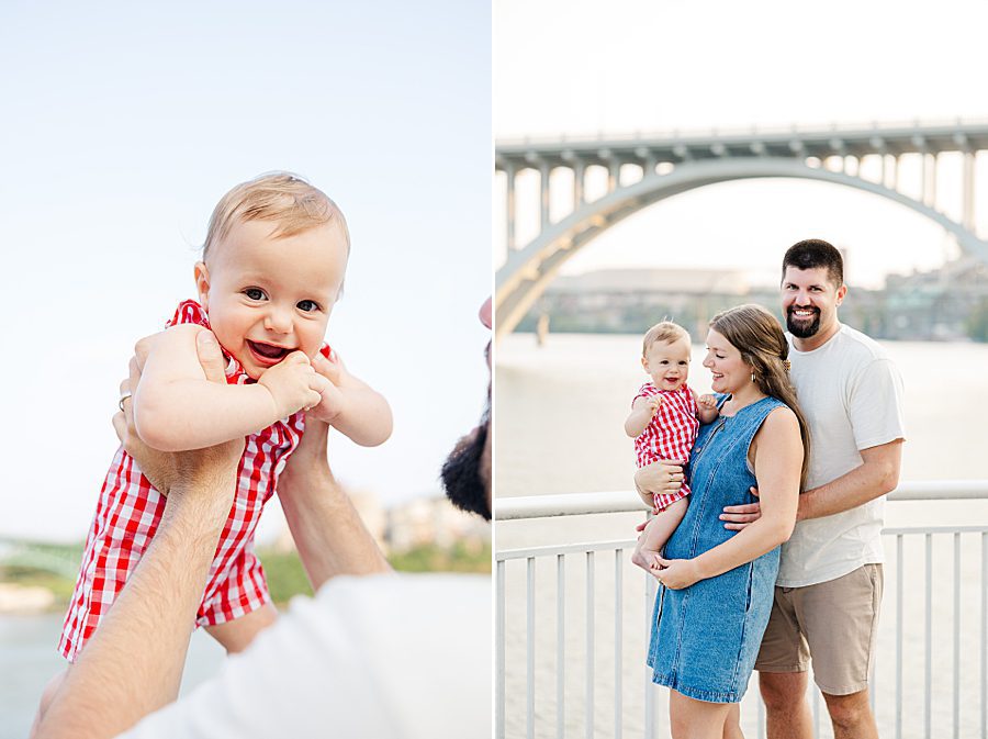 dad holding baby up at baby's first year session