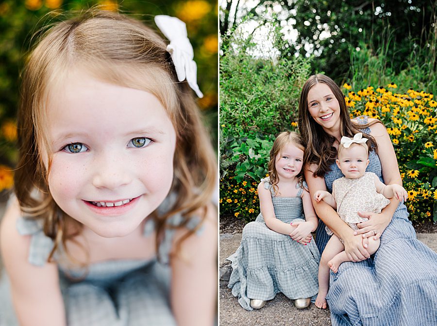 mom sitting with daughters at baby's first year session