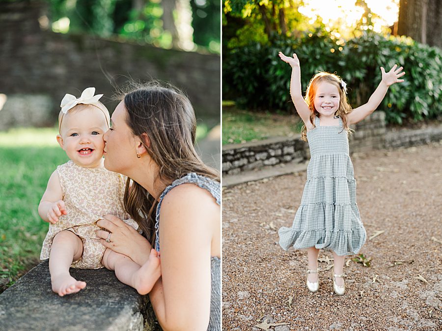mom kissing daughter's cheek at baby's first year session