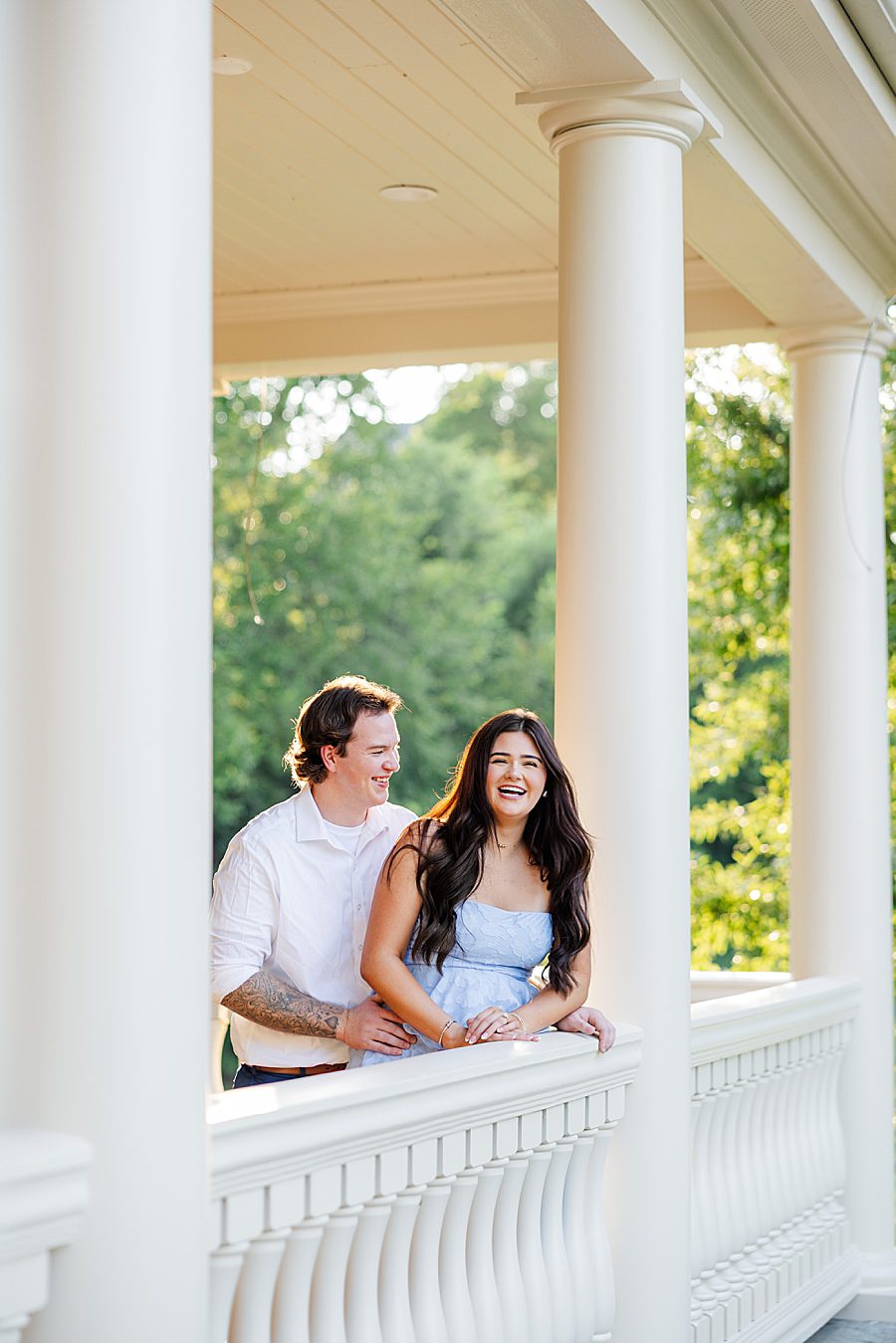 couple laughing during farragut engagement session
