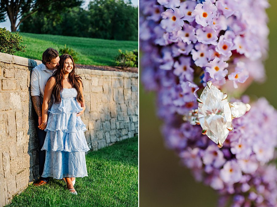 engagement ring on purple flowers at farragut engagement session