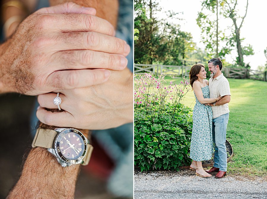 engagement ring on woman's hand at horse farm engagement