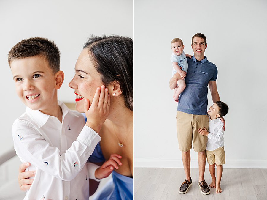 mother and son at white room family session