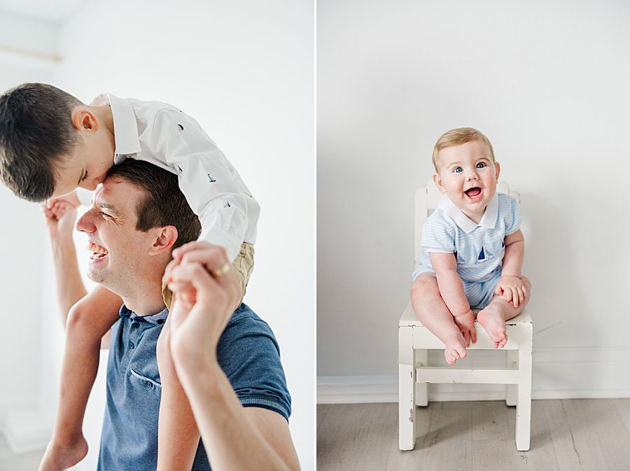 dad with son on shoulders