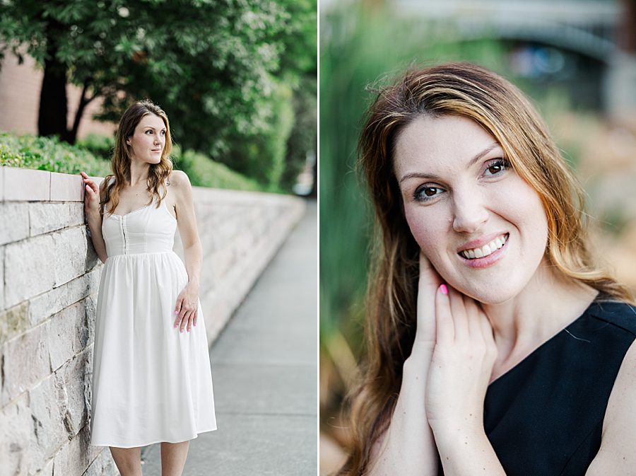 senior photos of woman in white sundress