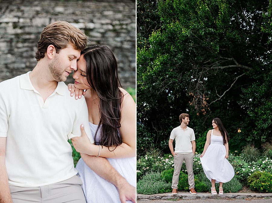 couple holding hands at knoxville botanical summer engagement