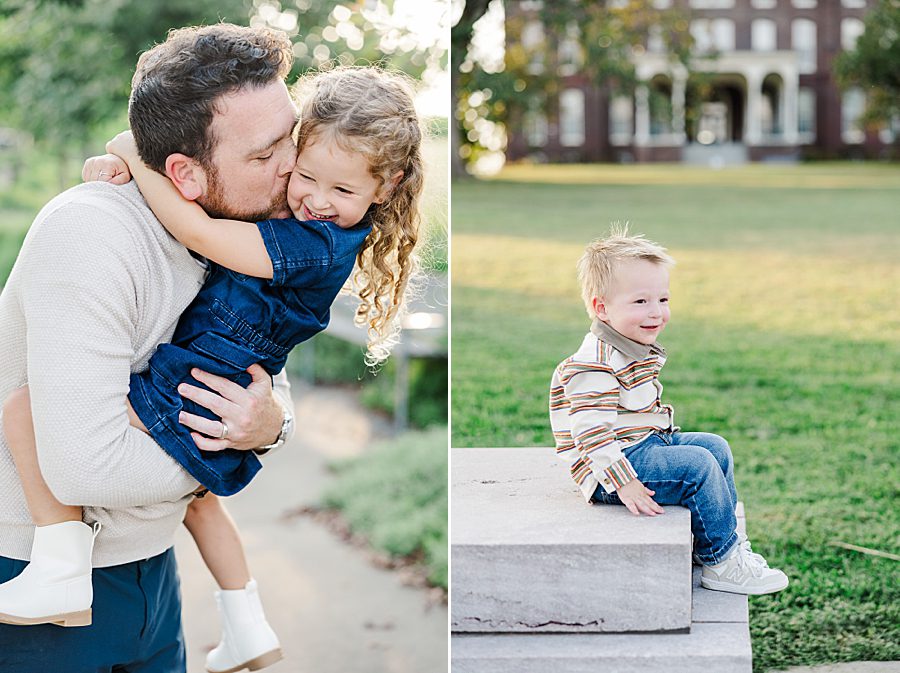 dad playing with daughter at lakeshore family session