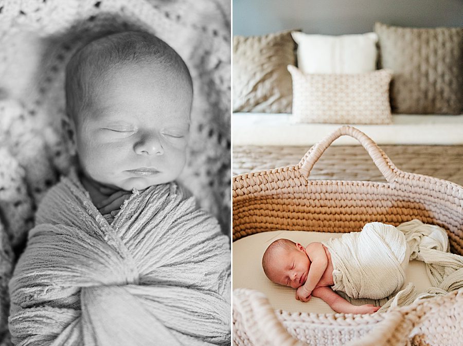 black and white photo of baby at powell home newborn session