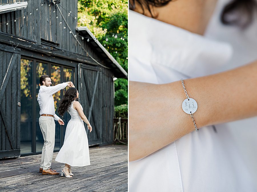 personalized bracelet at castleton estate engagement session