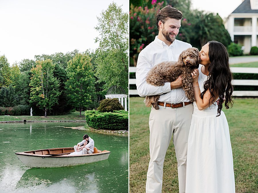 woman kissing dog on cheek at castleton estate engagement session