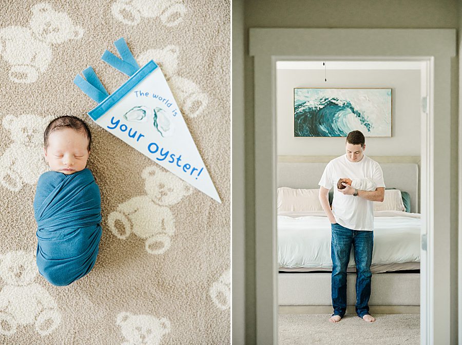 newborn with pennant at chattanooga newborn session