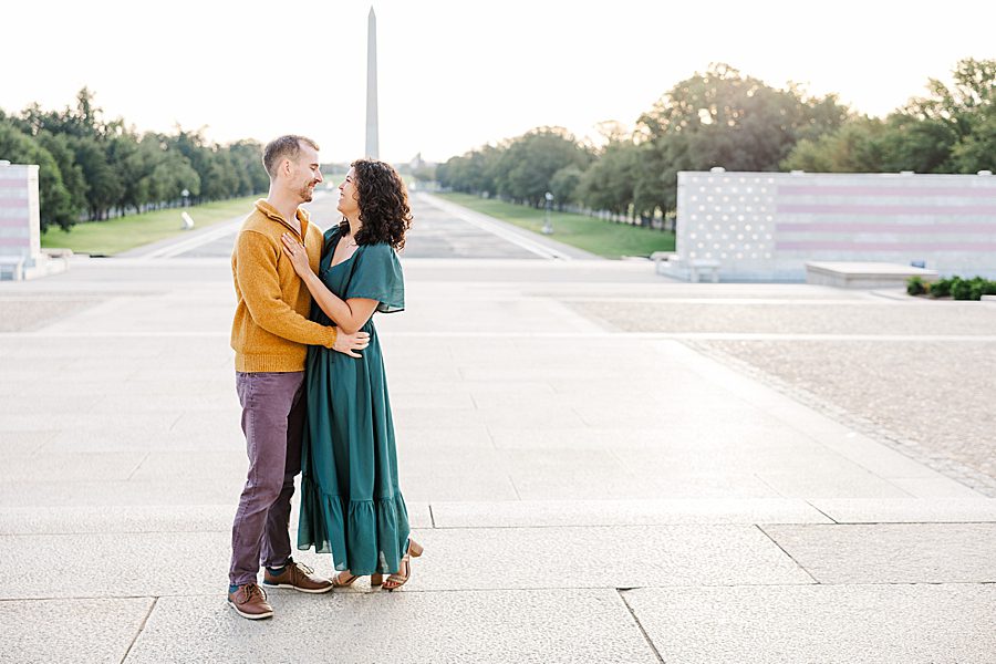 family of three at lincoln memorial sunrise session