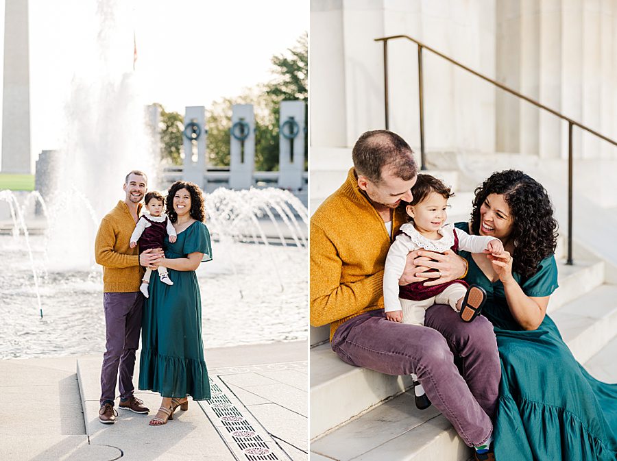 family sitting on steps during lincoln memorial sunrise session