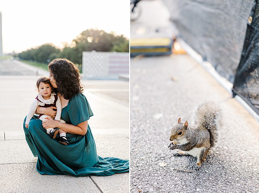 mom kissing daughters head at lincoln memorial sunrise session