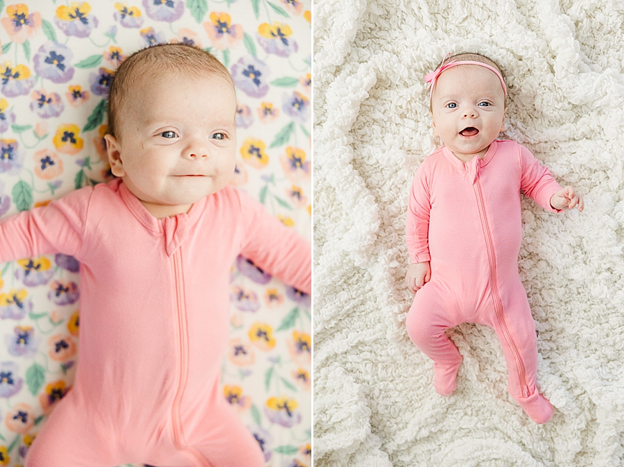 pink onesie at 2 month studio portraits