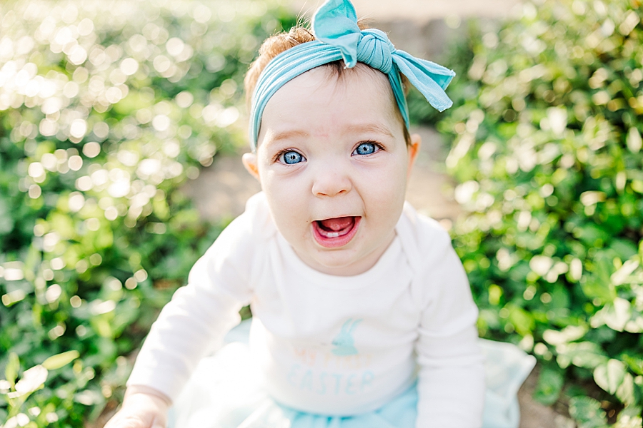 baby in blue bow at 9 month session
