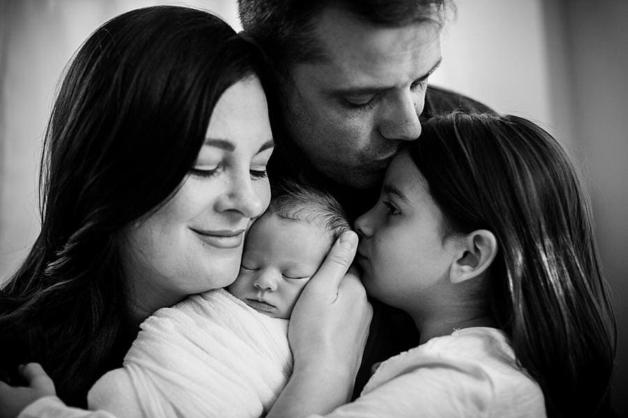 Family of four close up at this newborn photography session by Knoxville Wedding Photographer, Amanda May Photos.