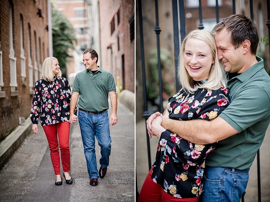 Red pants at this Volunteer Landing Engagement Session by Knoxville Wedding Photographer, Amanda May Photos.