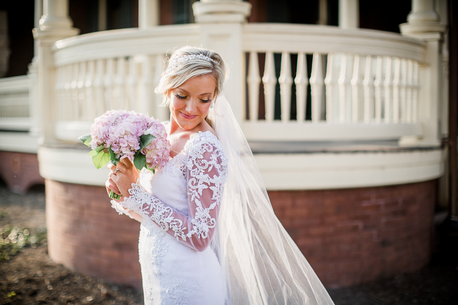 Sunlight lighting half her face at Historic Westwood by Knoxville Wedding Photographer, Amanda May Photos.