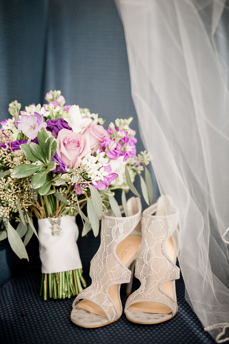 Historic Westwood in Knoxville, TN bridal details with shoes, bouquet and veil.