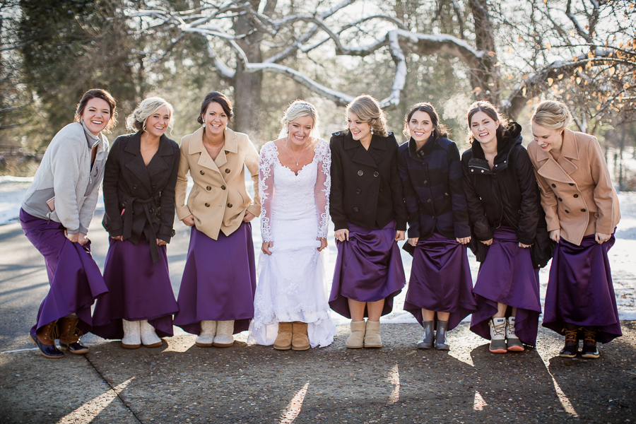 Historic Westwood in Knoxville, TN bridesmaids showing their snow boots photo.