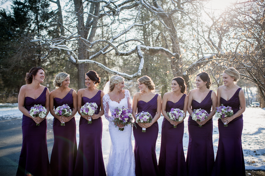 Historic Westwood in Knoxville, TN bridesmaids looking at each other laughing photo.