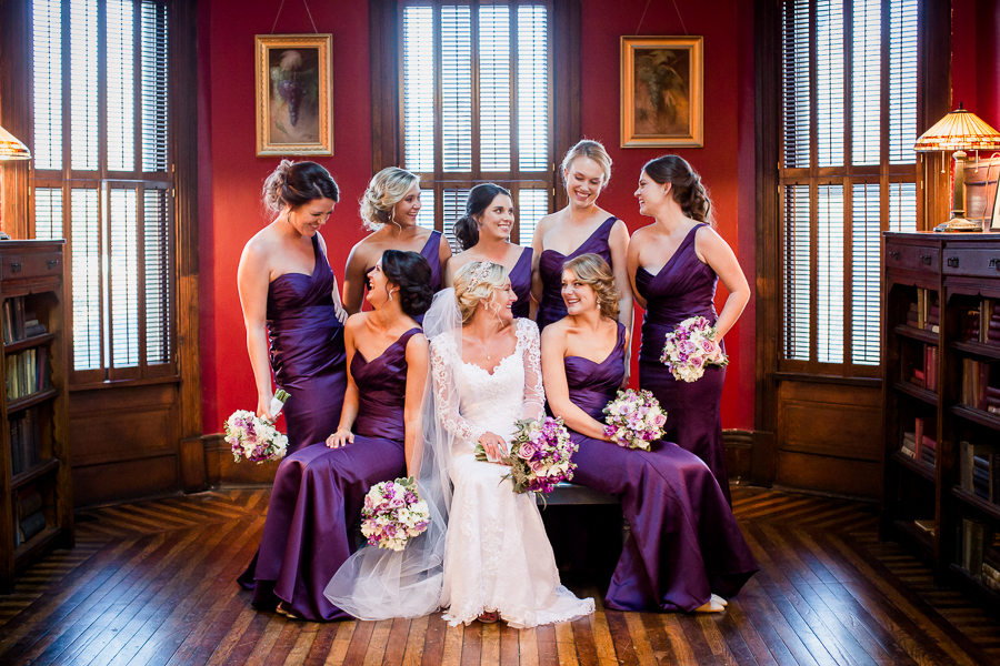 Historic Westwood in Knoxville, TN bridesmaids sitting in library photo.