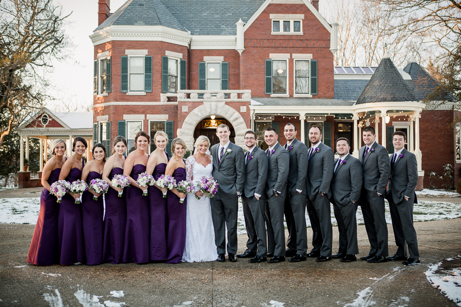 Historic Westwood in Knoxville, TN bridal party angled in towards bride and groom photo.