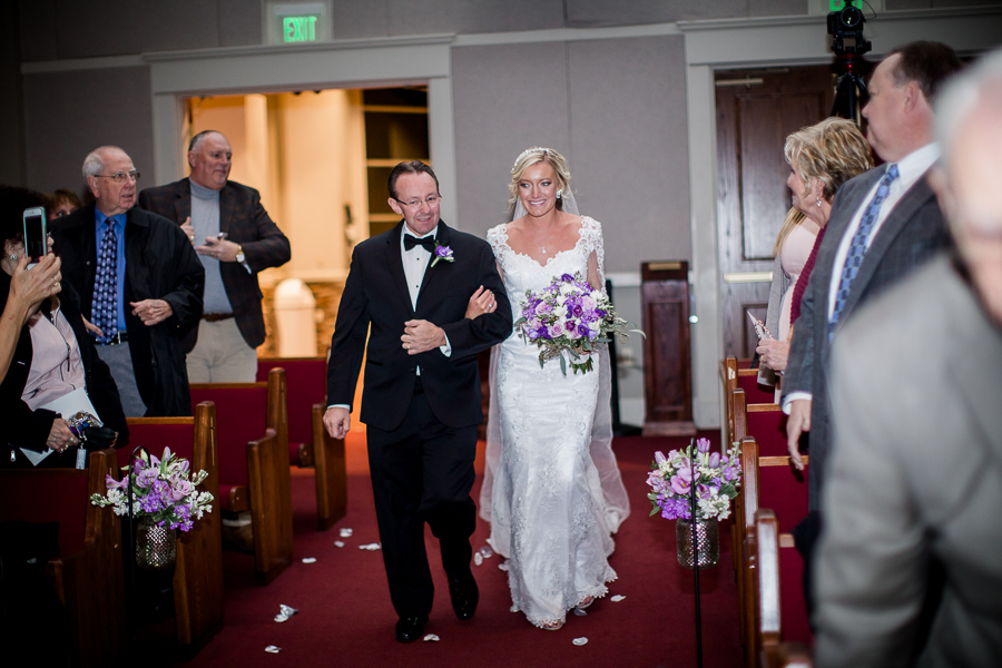 Historic Westwood in Knoxville, TN bride and her dad coming down aisle photo.