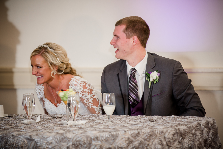 Historic Westwood in Knoxville, TN bride and groom laughing during toasts photo.