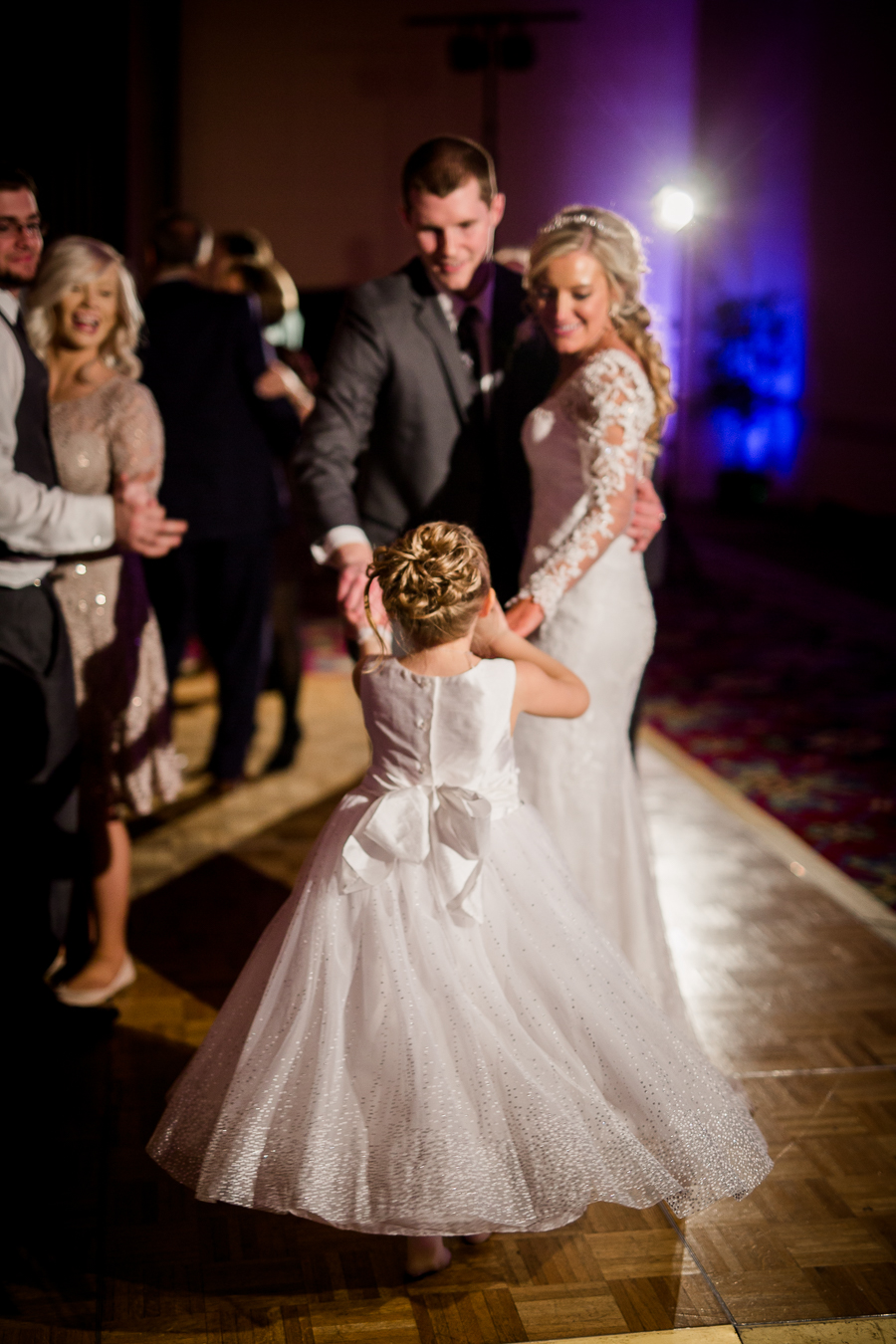 Historic Westwood in Knoxville, TN bride and groom dancing with flower girl photo.