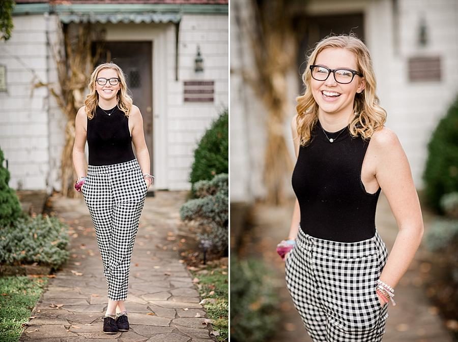 Black and white plaid at this Knoxville Botanical Senior Session by Knoxville Wedding Photographer, Amanda May Photos.