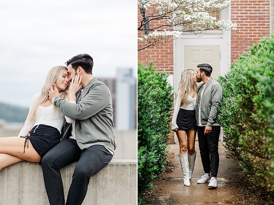 sitting on wall at this downtown Knoxville proposal by Amanda May Photos.