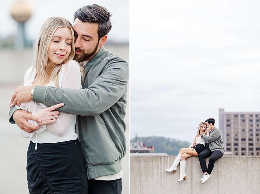 Bringing her in for kiss at this downtown Knoxville proposal by Amanda May Photos.