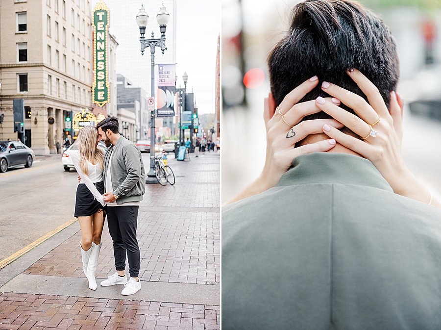 Hands in his hair at this downtown Knoxville proposal by Amanda May Photos.