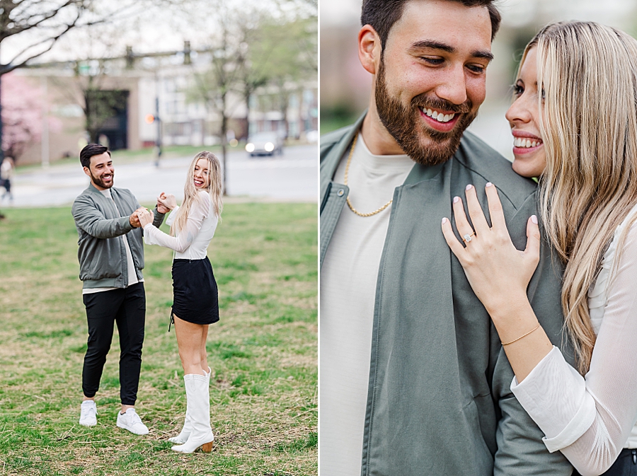 Hugging him from behind at this downtown Knoxville proposal by Amanda May Photos.