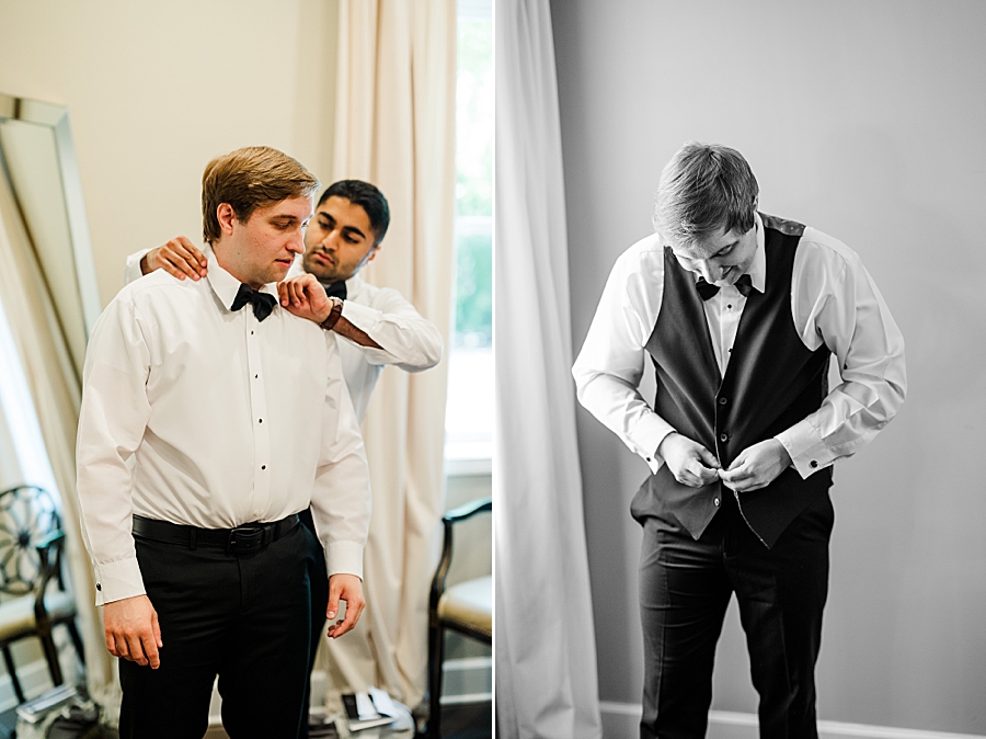 Groom buttoning vest at Julianna Wedding by Amanda May Photos