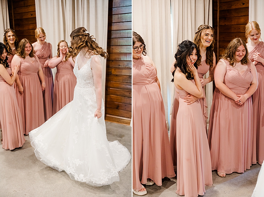 Bridesmaids reacting to bride at Julianna Wedding by Amanda May Photos