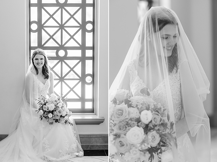 Bride smiling under veil at Julianna Wedding by Amanda May Photos