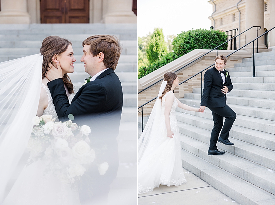 Walking up the steps at wedding by Amanda May Photos