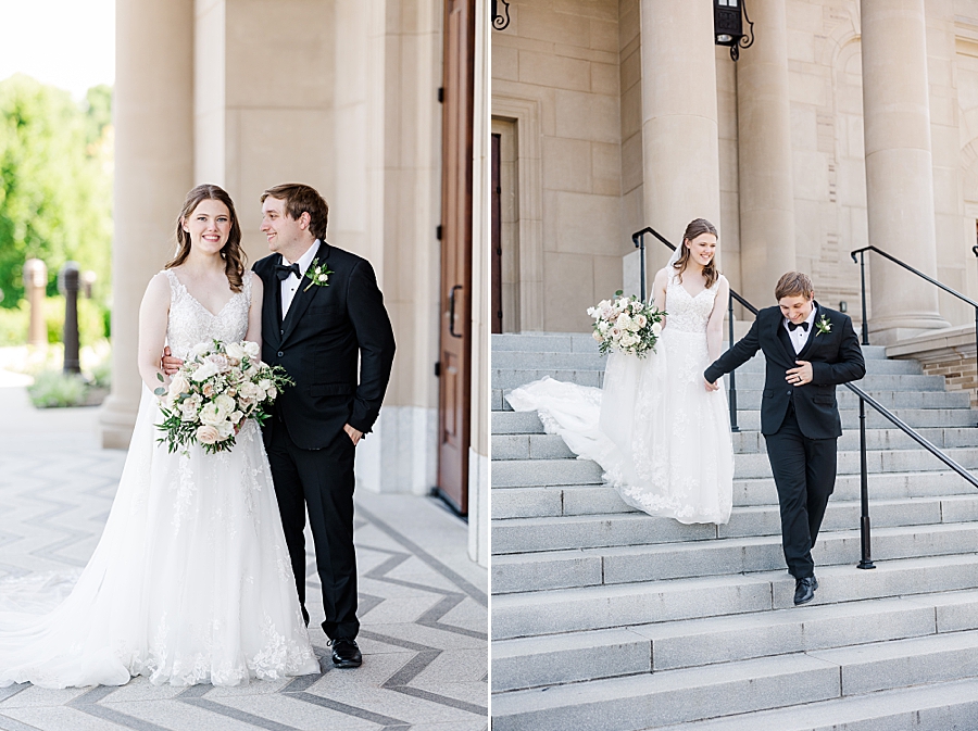Walking down the steps at wedding by Amanda May Photos