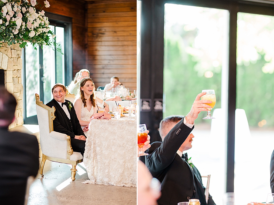 Groomsmen raising a glass at wedding by Amanda May Photos